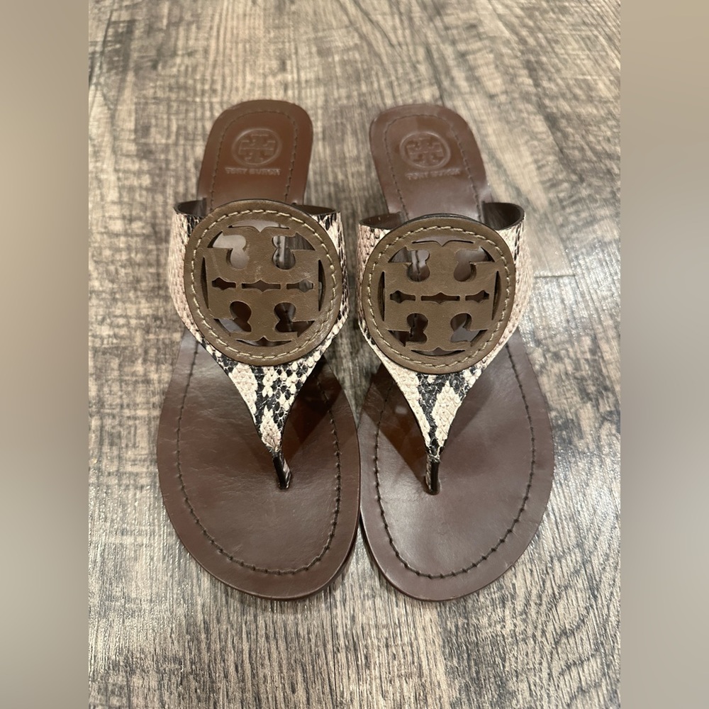 Tory Burch Women’s 8.5 Brown and Print Heeled Sandals